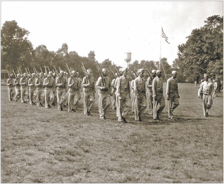 marching troops sing in formation